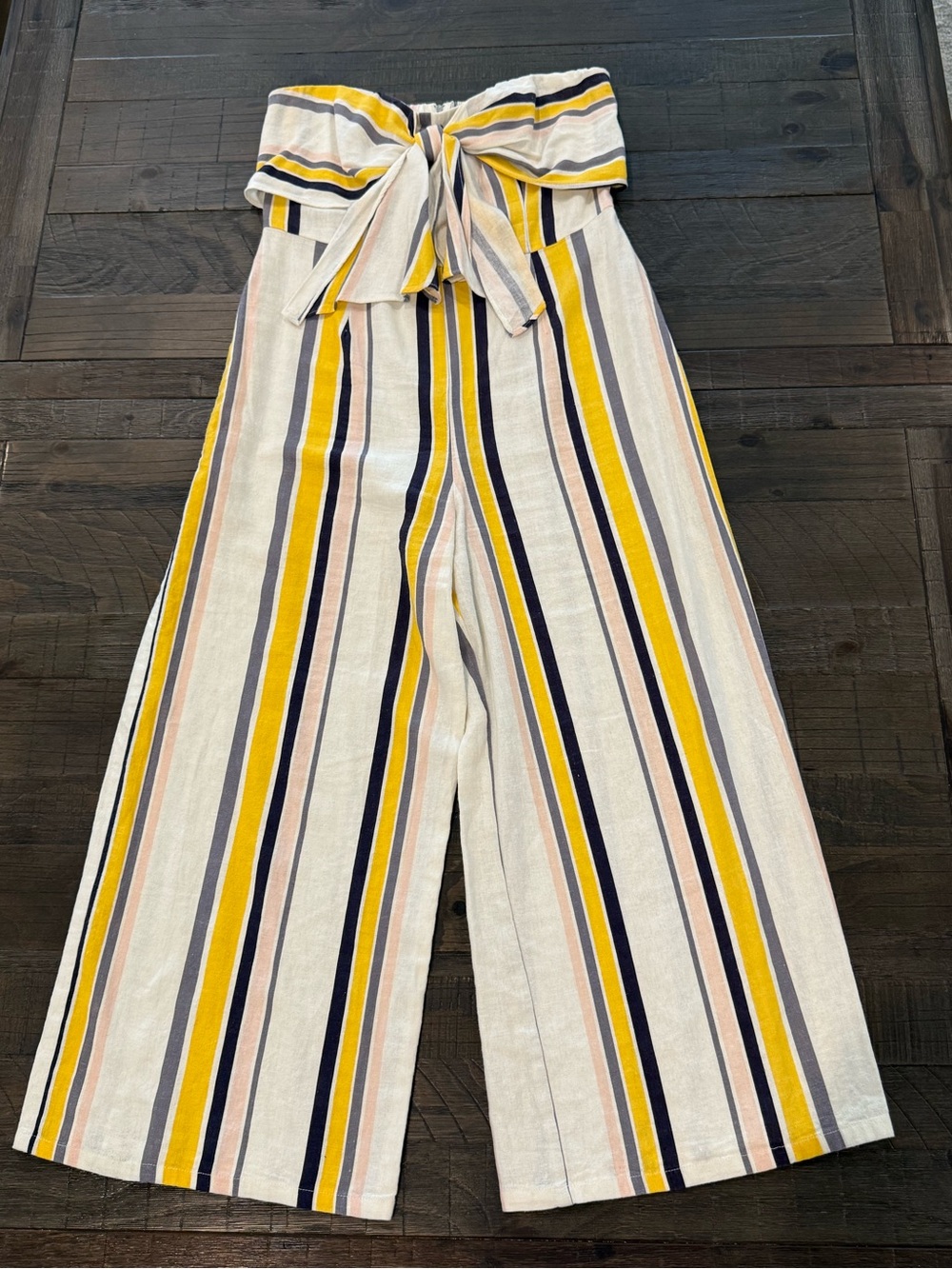 Gypsies & Moondust Striped Pattern Strapless Wide Leg Jumpsuit Bow Tie Detail 7